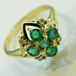 Vintage 14K 14 Karat Gold Ring w Emeralds Diamonds